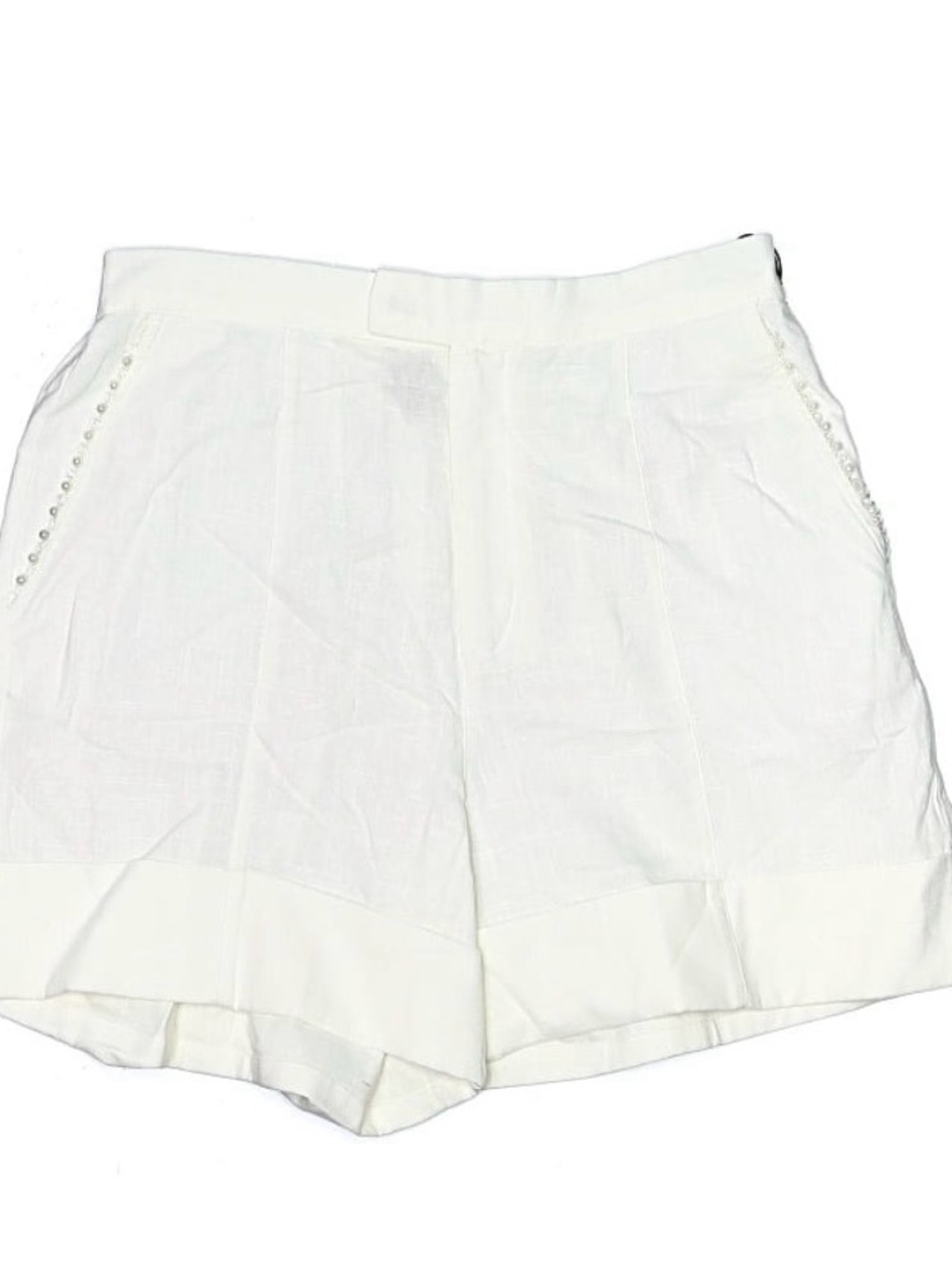 Wildfox White High-Waist Linen-Blend Shorts with Side Stud Detail